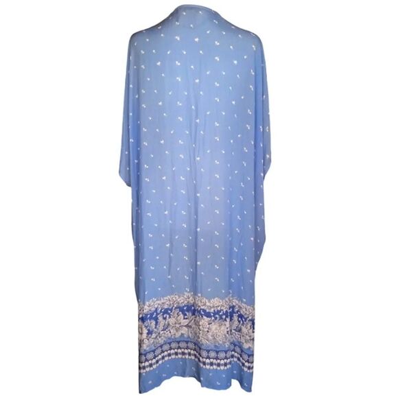Ann Taylor LOFT Blue Floral Open Front Lightweight Kimono Ruana Poncho Large - Picture 5 of 9